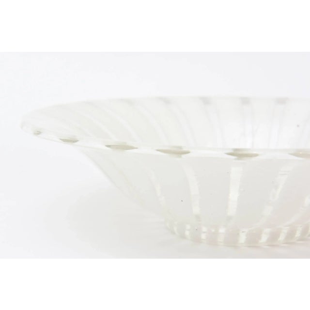 White Vintage Murano Veninil Glass Bowl With White Pinwheel Design, 1960's For Sale - Image 8 of 11