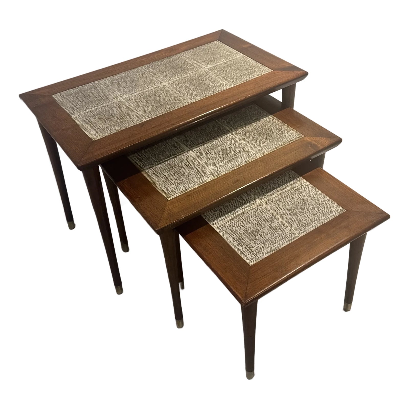 MCM Danish Modern Walnut Tile-Top Nesting Tables | Chairish