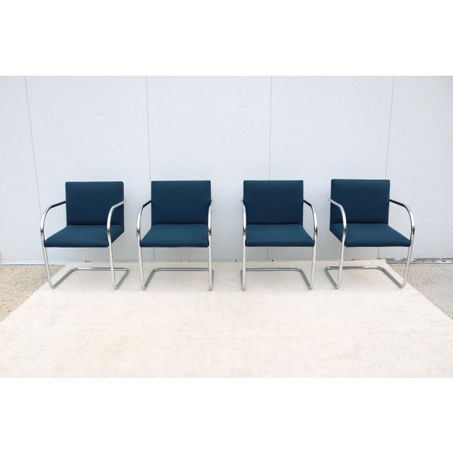 Metal Ludwig Mies Van Der Rohe Brno Tubular Chairs in Royal Blue Fabric by Gordon - Set of 4 For Sale - Image 7 of 18