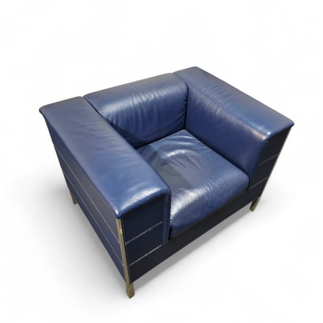 Vintage Sofa in Dark Blue Leather For Sale - Image 11 of 15