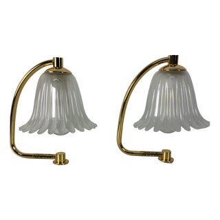 Murano Glass and Brass Bedside Lamps from Murano Due, 1970s, Set of 2 For Sale