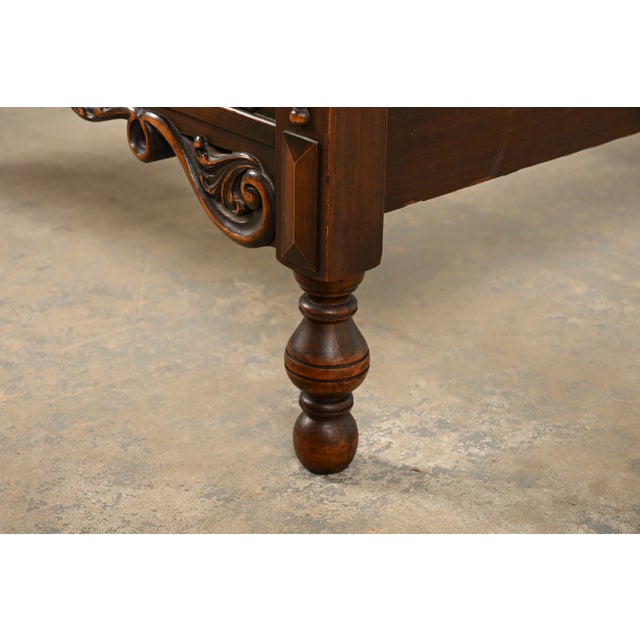 Berkey & Gay Style Antique English Jacobean Carved Walnut and Burl Wood Twin Size Bed, Circa 1920s For Sale - Image 12 of 13