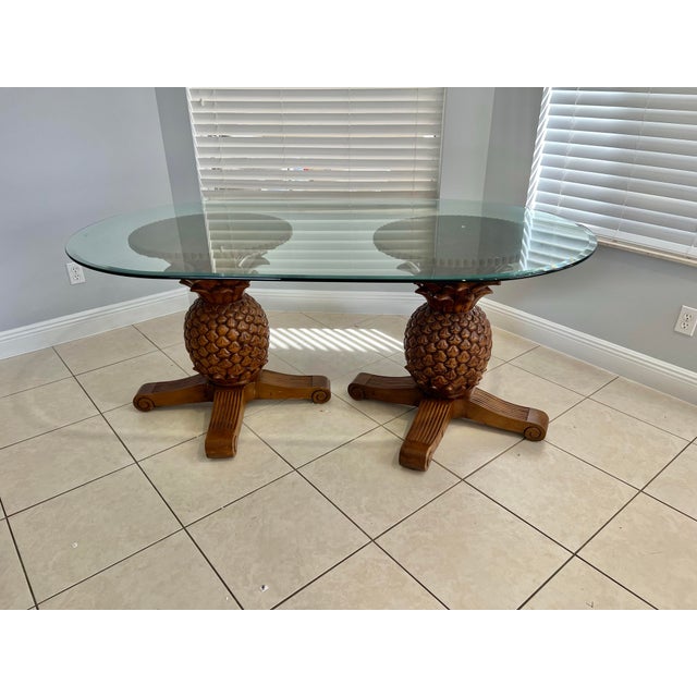 1980s Vintage Pineapple Pedestal Glass Top Dining Table For Sale - Image 5 of 12