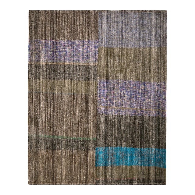 Mid Century Brown All Over Geometric Vintage Turkish Wool Kilim Rug For Sale