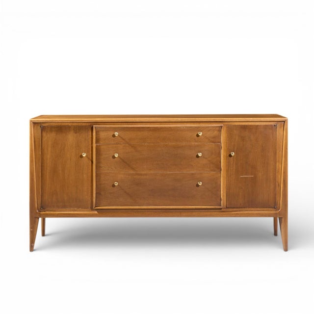 Mount Airy Facade Mid Century Walnut and Brass Credenza and Hutch For Sale - Image 10 of 13