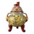 Late 20th Century Yellow Famille Rose Porcelain Censer With Gilt Handles and Lion Finial For Sale