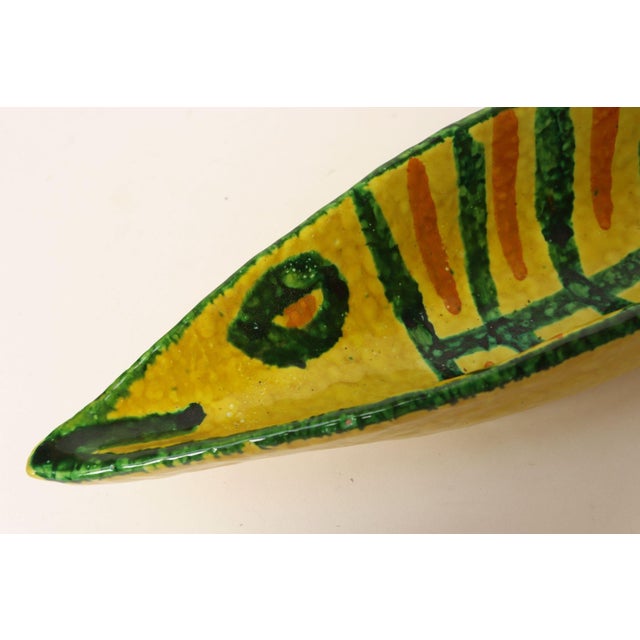 Italian Modernist Yellow, Orange, and Green Glazed Ceramic Fish Form Vide Poche For Sale - Image 12 of 14