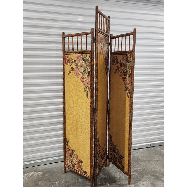 Vintage Tortoise Bamboo 3-Fold Screen Room Devider For Sale - Image 4 of 12