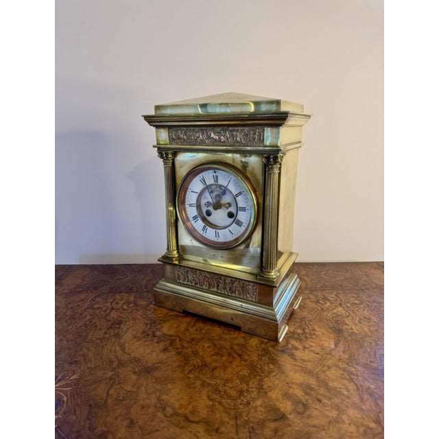 Antique French Victorian Brass Mantle Clock, 1870 For Sale - Image 3 of 7