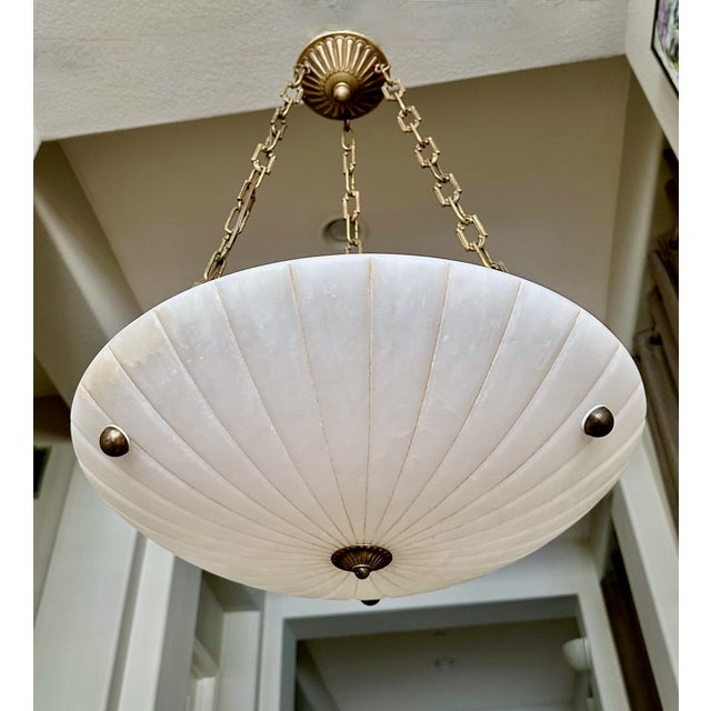 Metal Late 20th Century Directoire Style French Alabaster Pendant Chandelier For Sale - Image 7 of 17