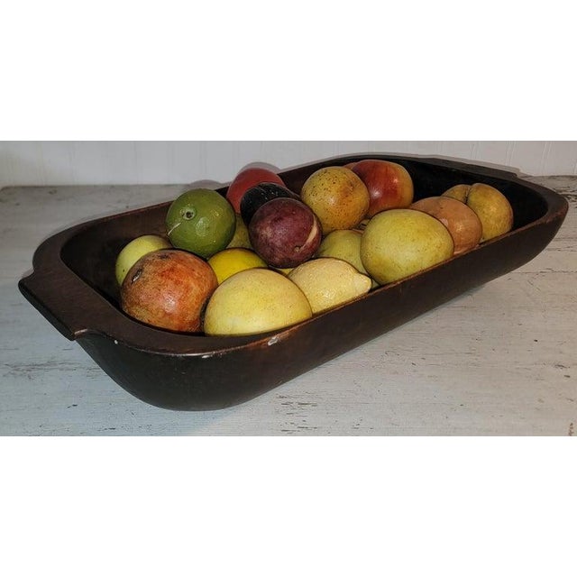 Folk Art Set of 25, Hand Carved Dough Bowl With Assorted Stone Fruit For Sale - Image 3 of 7