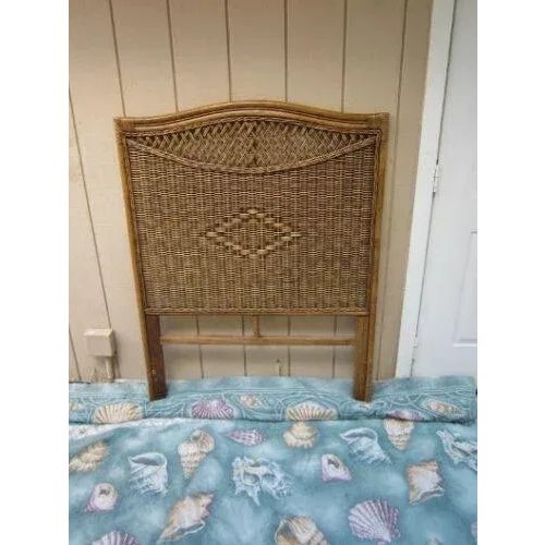 Brown 1980s Twin Size Headboard Tommy Bahama Style Dark Tone Wicker Rattan For Sale - Image 8 of 12