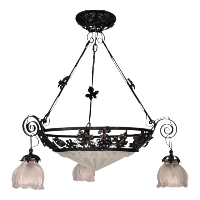 1920s French Art Deco Chandelier With Bunches of Grapes #2554 For Sale