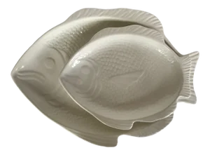 1970s Whittier Pottery White Fish Platters - a Pair