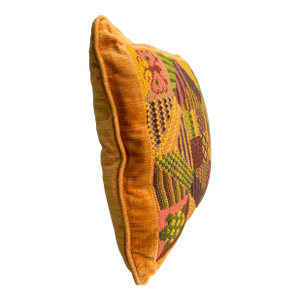 Vintage Handmade Bargello Needlepoint Embroidered Decor Pillow 14” X 14” Wool Yarn Back to Velvet Mustard Green Bronze