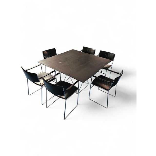 Arco dining set by Arnold Merckx with a rare Arco matching table 1980s Black leather / black top Arco dining set by Arnold...