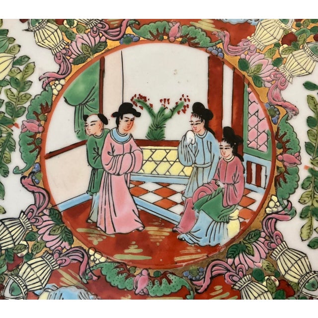 Chinese Vintage Chinese Export Famille Rose Porcelain Bowl With Court Scene & Seal Mark For Sale - Image 3 of 8