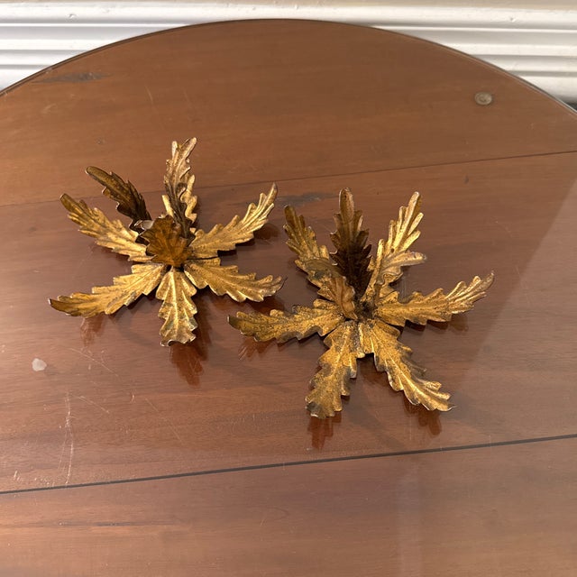 Metal Vintage Gilt Iron Italian Candlestick Holders- a Pair For Sale - Image 7 of 11