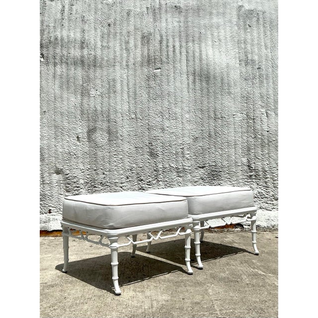 Brown Jordan Vintage Coastal Brown Jordan “Calcutta” Aluminum Ottomans - A Pair For Sale - Image 4 of 11