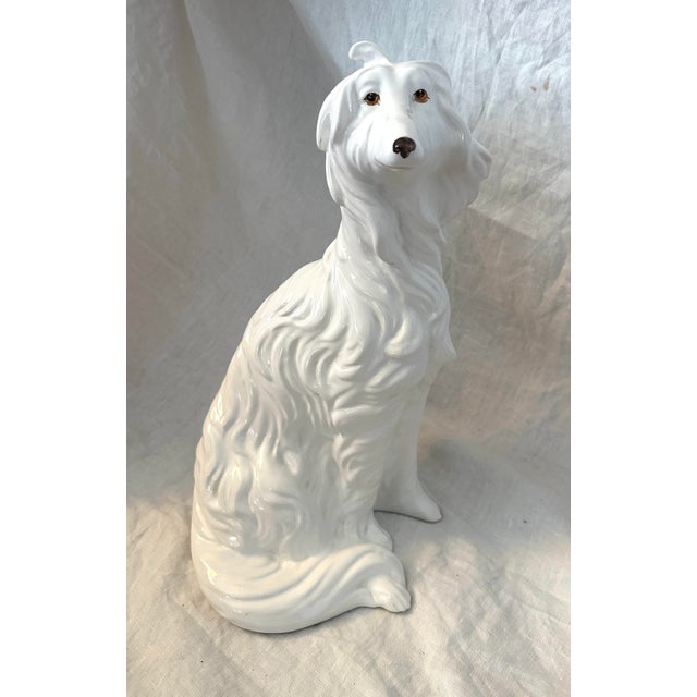Vintage Russian Wolfhound Borzoi White Ceramic Dog Figure For Sale - Image 4 of 6