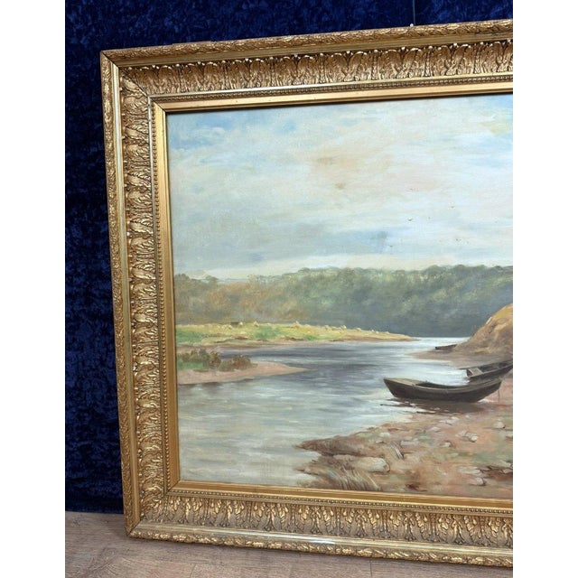 A.Monier, Lakeside Landscape, 1890s, Oil on Canvas For Sale - Image 10 of 13
