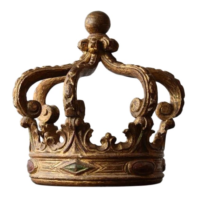 Rare Antique European Gilt Gesso + Carved Wood Demilune Bed Crown / Corona, Circa Mid 19th Century For Sale