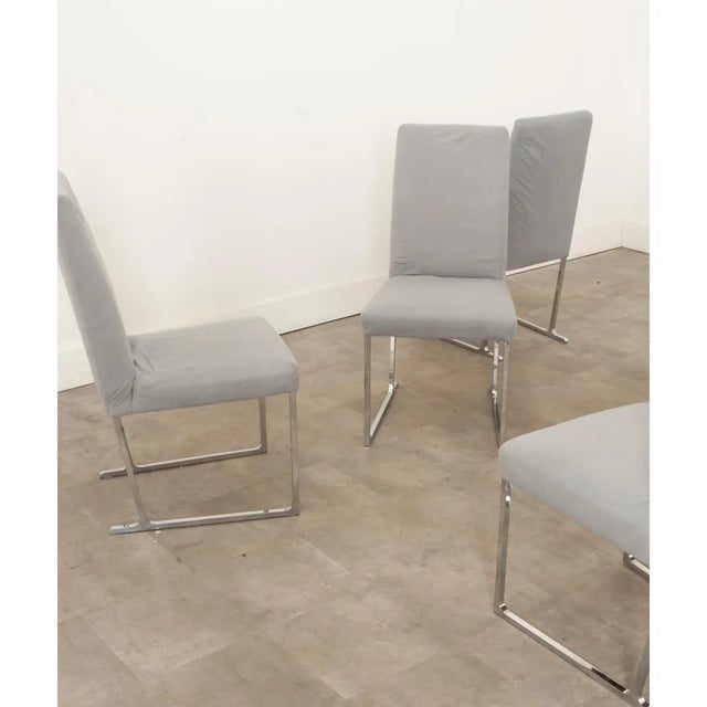 Modern Chrome Sled Base Dining Chairs - Set of 6 For Sale - Image 11 of 12