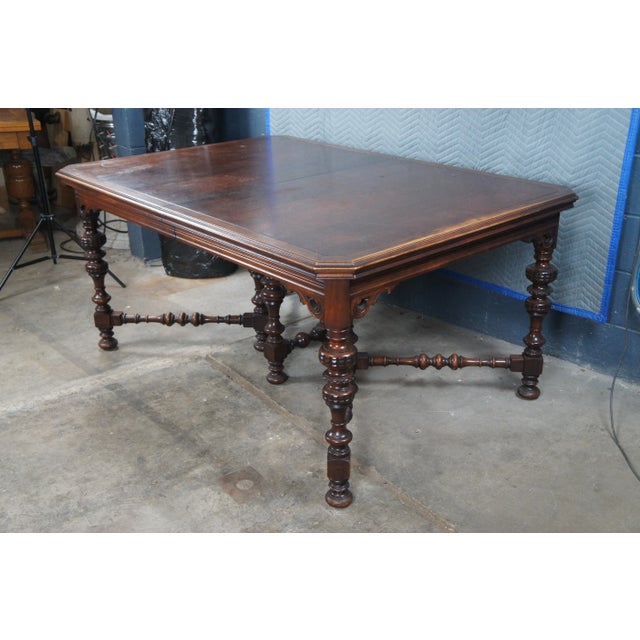 Brown Antique Orinoco Jacobean Spanish Revival Oak Pierced Scroll Dining Table 72" For Sale - Image 8 of 15