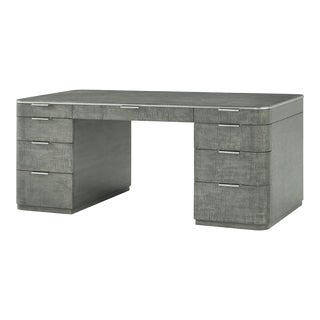 Grey Mid Century Pedestal Desk For Sale