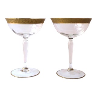 Champagne Coupes Cocktail Glasses With Gold Rim, Pair For Sale