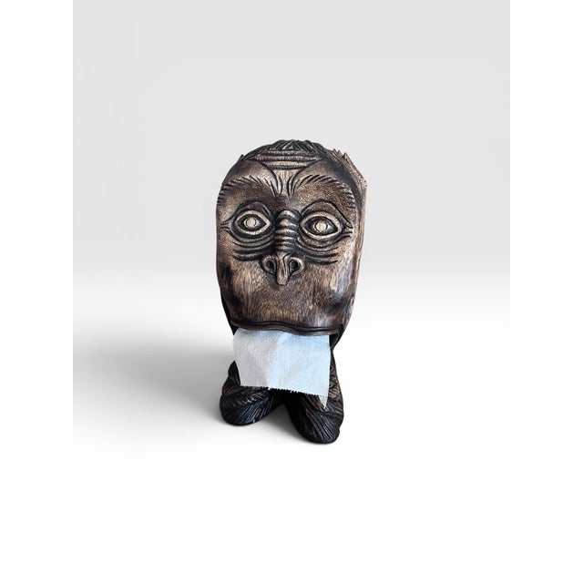 Vintage Hand-Carved Monkey Head Wooden Toilet Paper Holder – Tiki Folk Art For Sale In West Palm - Image 6 of 7