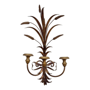 Vintage Gilt Sheaf of Wheat 3-Arm Candle Sconce