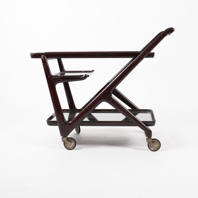 Metal Wooden Bar Trolley with Glass Tops and Removable Tray from Cassina Technical Studio, 1960s For Sale - Image 7 of 7
