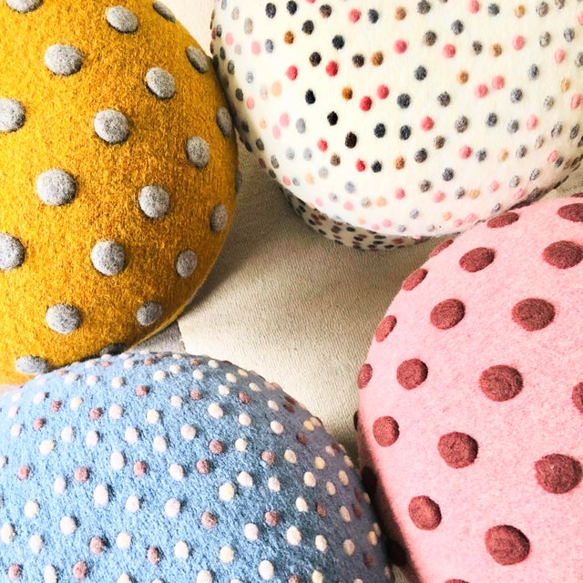 Mushroom Ottoman in Wool Pink Dot - Large Dots For Sale - Image 11 of 13