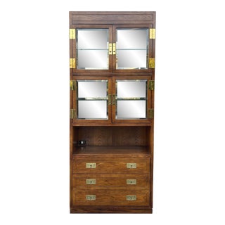 Henredon Scene One Campaign Oak 3 Drawer Wall Unit or Etagere For Sale