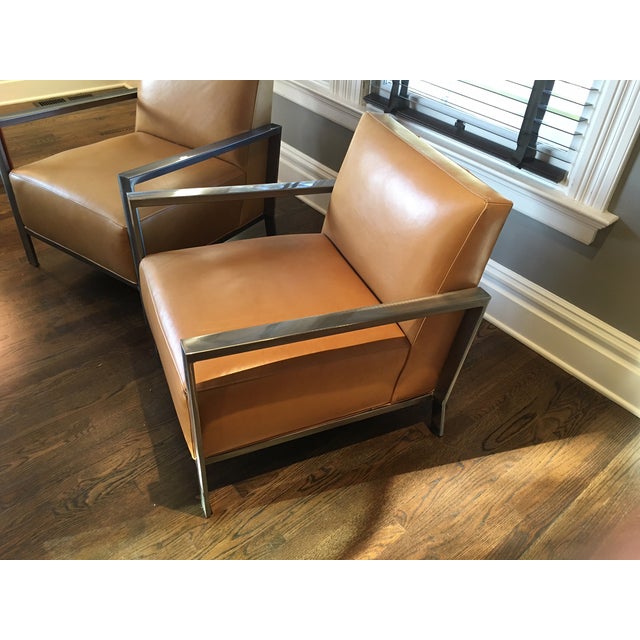 Room & Board Camel Leather and Brushed Nickel Arm Chair Chairish