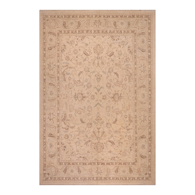 Bohemien Ziegler Beige Tan Hand-Knotted Wool Rug - 9'3'' X 11'6'' For Sale