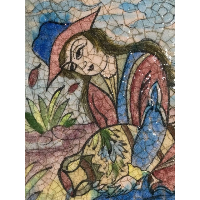 Blue Vintage Persian Ceramic Tile For Sale - Image 8 of 10