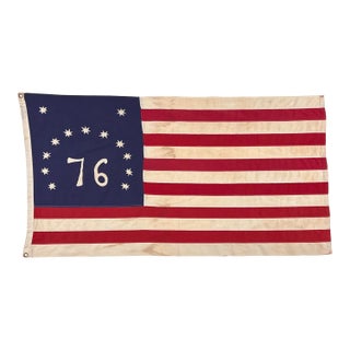 Vintage Cotton Embroidered Bennington 76 American Flag For Sale