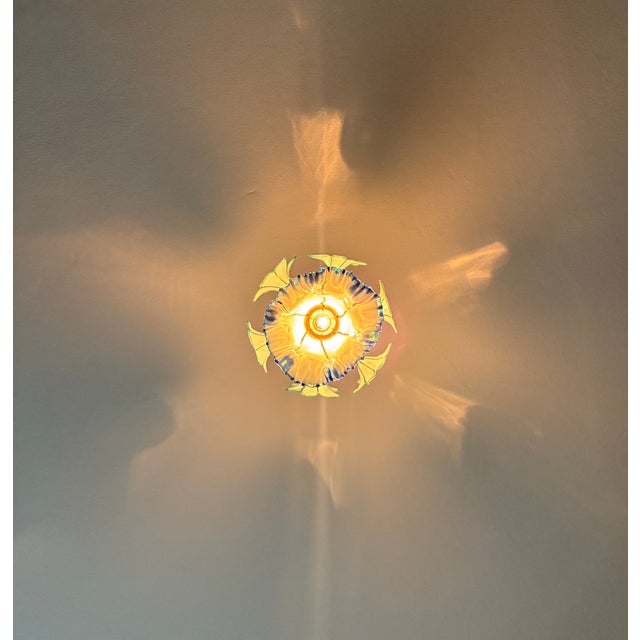 Artist-Restored Vintage Italian Murano Style Glass Floral Pendant An exceptional vintage lighting fixture that has been...