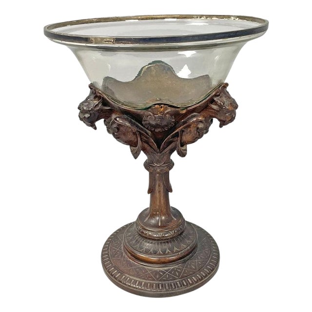 Italian Cup with Glass Hemisphere and Decorated Wood Stem, 1890s For Sale