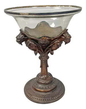 Italian Cup with Glass Hemisphere and Decorated Wood Stem, 1890s