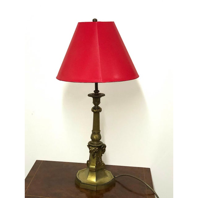 Antique Brass Cherub Table Lamp with Fabric Shade from Unbekannt, 1950s For Sale - Image 4 of 10
