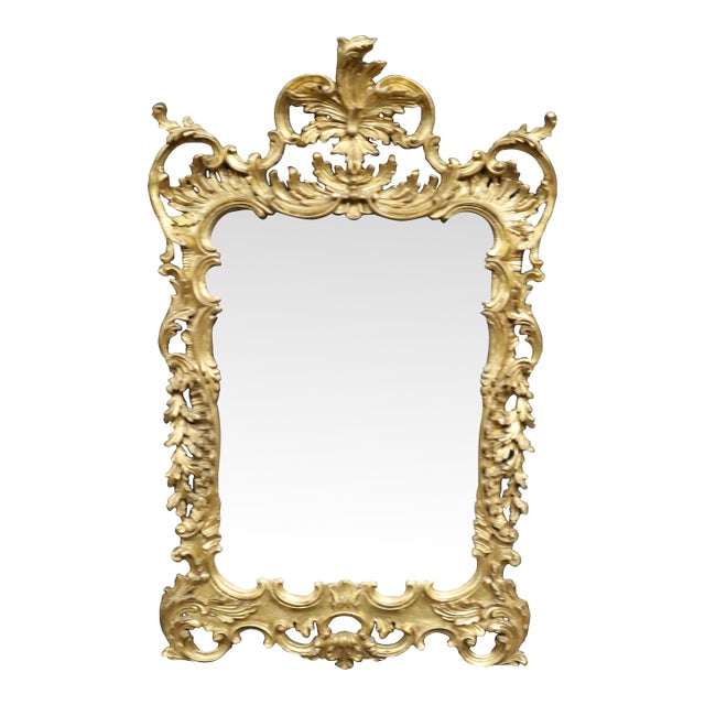 Italian Rococo Revival Hand-Carved Giltwood Wall Mirror For Sale