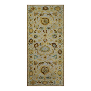 Afghan Sultanabad Wool 3x6 Taupe, Brown & Light Blue Handmade Runner Rug #1143759 For Sale