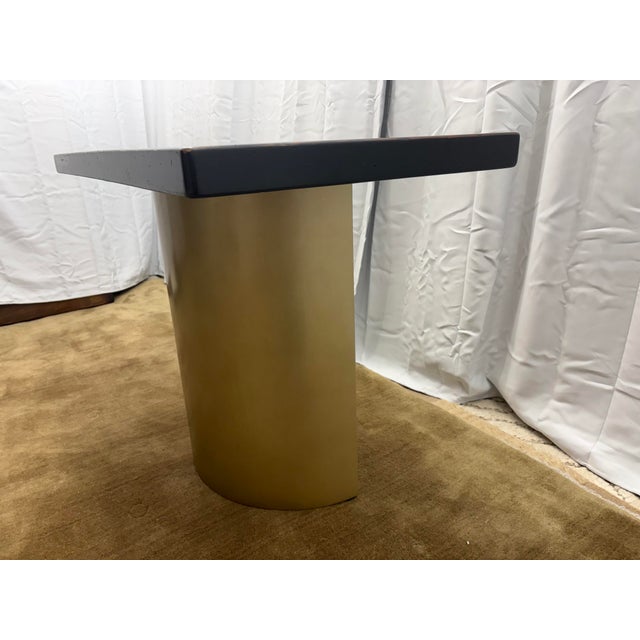 Custom Console Table Attributed to Arhaus Distressed Black Painted Top | Gold Dauphine Pedestal Base For Sale - Image 15 of 18