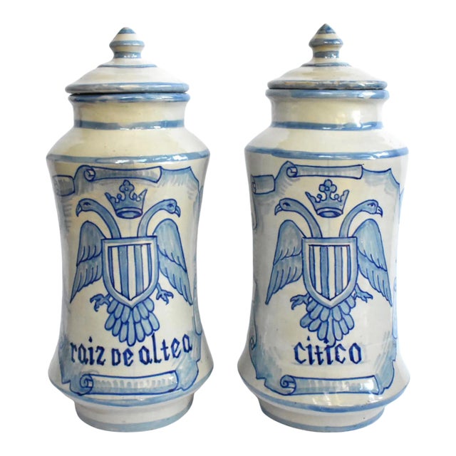Pair of Spanish Apothecary Alberelos Jars For Sale