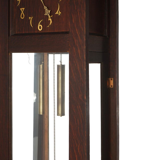 Antique Arts & Crafts Mission Stickley School Oak Grandfather Clock Circa 1910 For Sale - Image 10 of 12