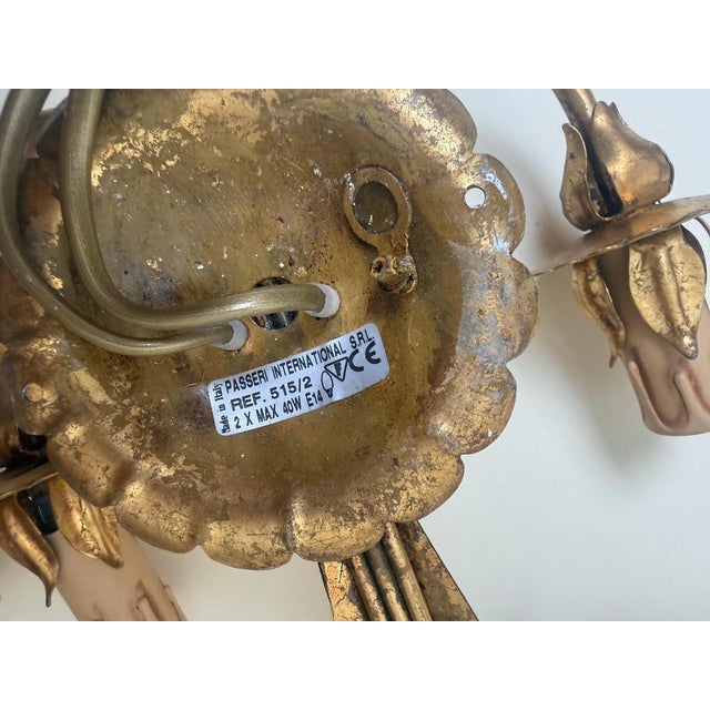 Italian Hollywood Regency Gilt Lily Sconces by Passeri, 1980s, Set of 2 For Sale - Image 11 of 14