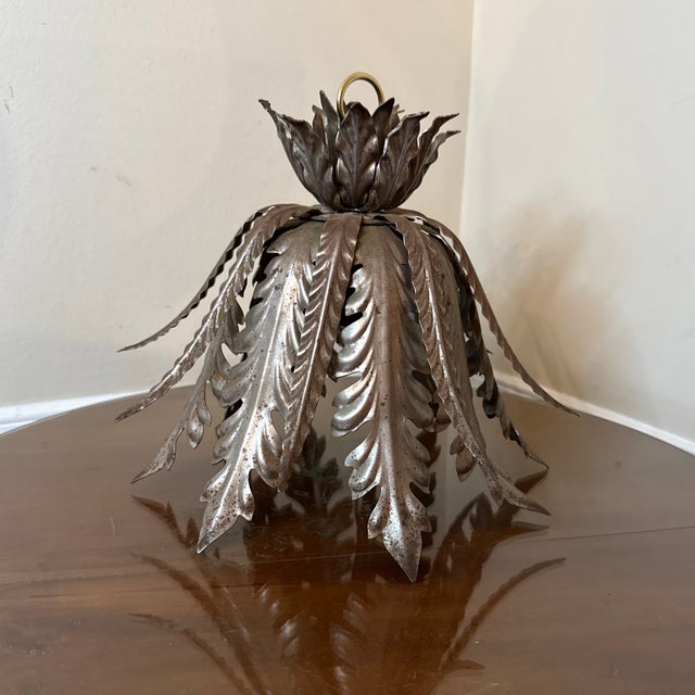 Vintage Italian Tole Silver Metal Pendant Light For Sale - Image 4 of 10